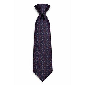 Vtg Yves Saint Laurent Silk Necktie Geometric Equestrian Pattern Blue & Red